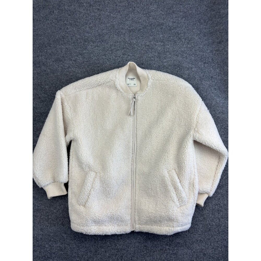 Abercrombie & Fitch Sherpa Bomber Jacket Women's S Oversized Cream White